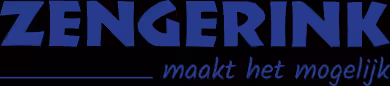 Logo Zengerink maakt het mogelijk in blauwe letters op zwarte achtergrond, makelaardij Twente specialisatie