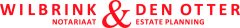 Logo met rode tekst WILBRINK & DEN OTTER en grijze tekst ESTATE PLANNING, gericht op estate planning, website wilbrinkdenotter.nl