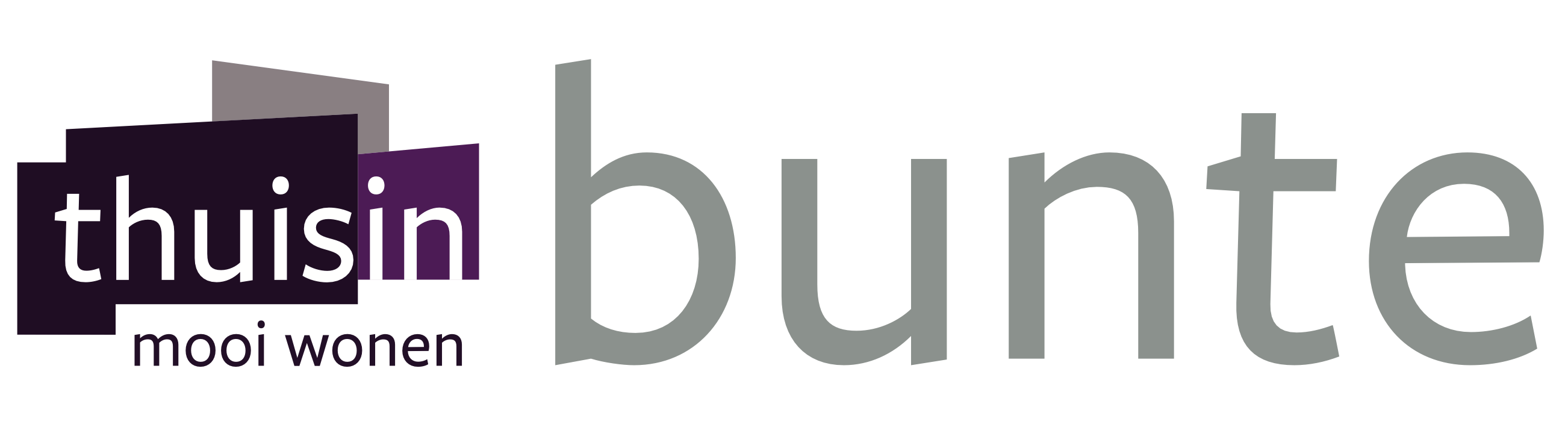 Logo met grafisch element open boek en tekst thuisin mooi wonen bunte, passend bij gratis interieuradvies 3d ontwerp leef twente