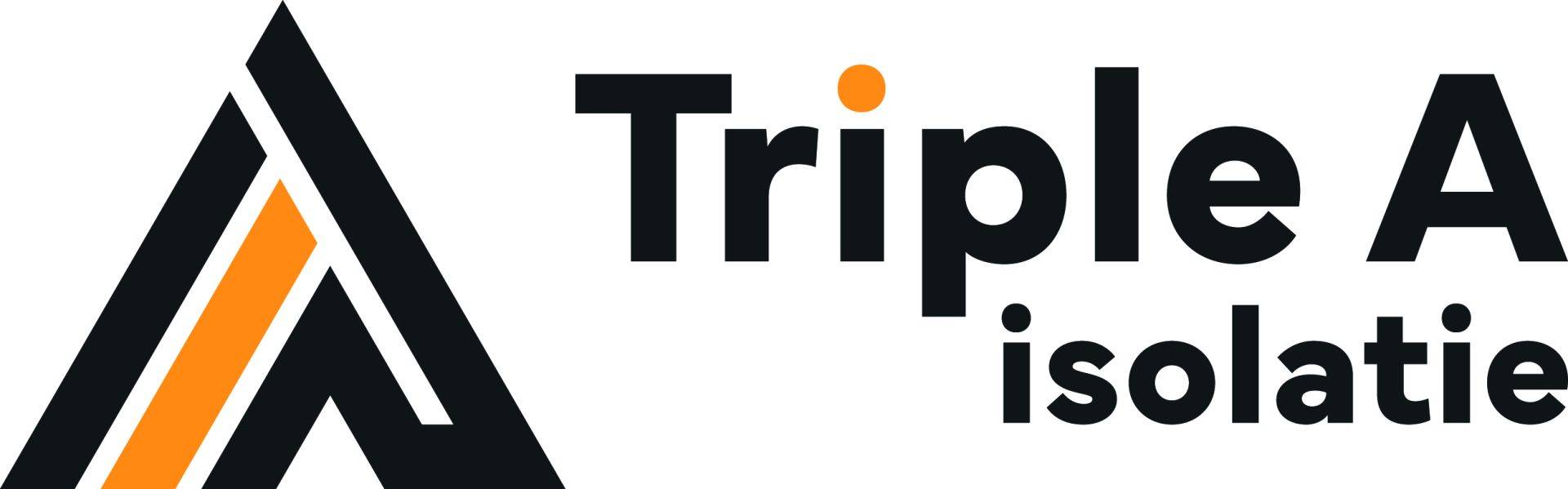 Logo Triple A Isolatie met driehoeken en oranje stip boven i, grafisch ontwerp isolatiebedrijf