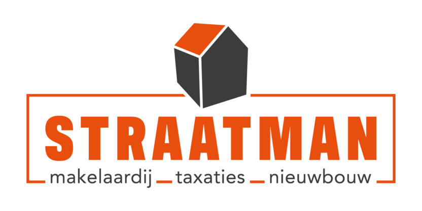 Logo straatman makelaardij met huis in antraciet en oranje, diensten makelaardij, taxaties, nieuwbouw zichtbaar