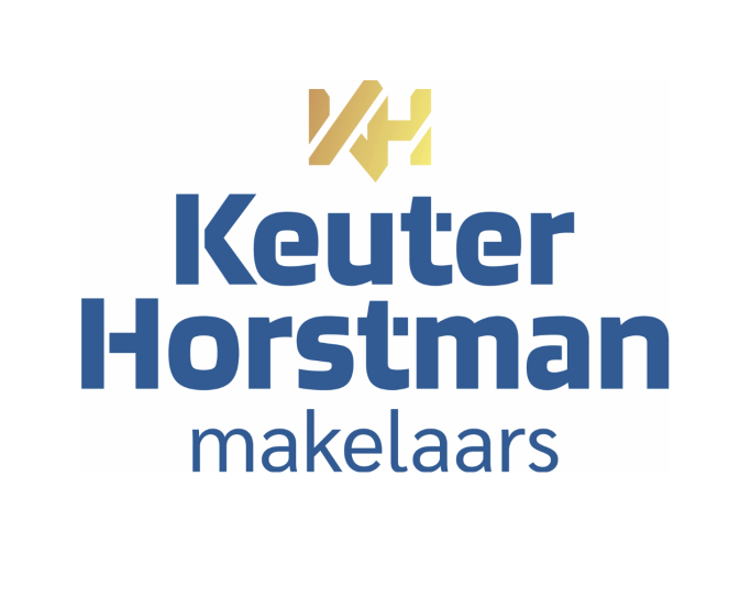 Logo Keuter Horstman makelaars met gouden KH symbool en blauwe letters bij Leef Twente