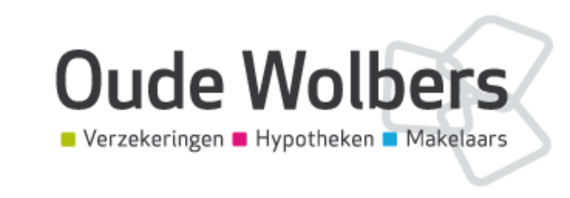 Logo oude wolbers met sleutel en diensten verzekeringen hypotheken makelaars in geel roze blauw