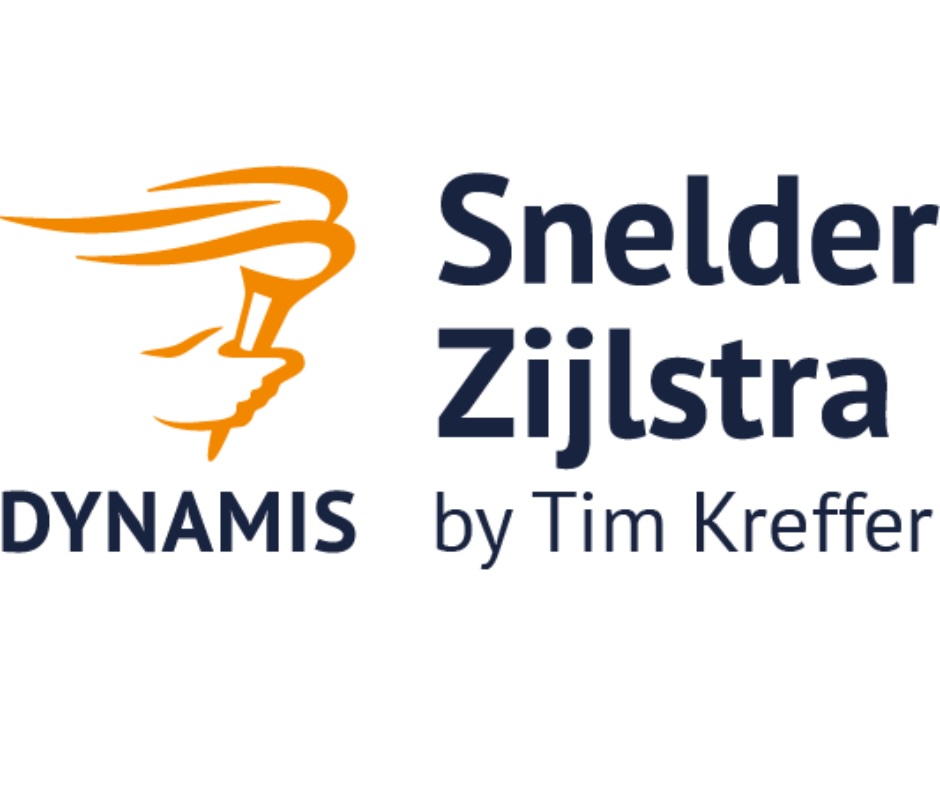 Logo met gestileerde oranje hand omsluit toorts met vloeiende vlam. Tekst Snelder Zijlstra by Tim Kreffer en DYNAMIS. Leef Twente