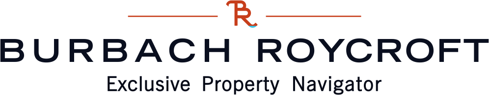 Logo Burbach Roycroft met oranje BR en tekst Exclusive Property Navigator, zakelijke vastgoed identiteit