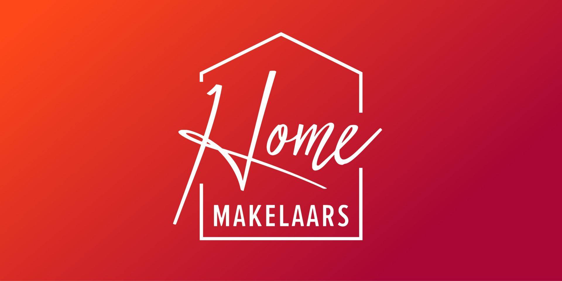 Logo HOME makelaars Tubbergen met huisvorm en oranje dieprode achtergrond voor Leef Twente