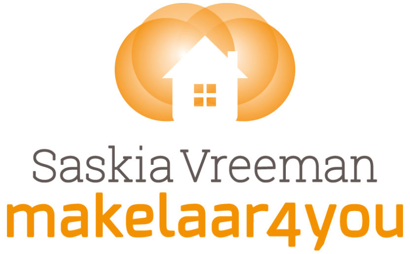 Logo saskia vreeman makelaar4you met huis en oranje cirkels makelaar4you welkom leef twente