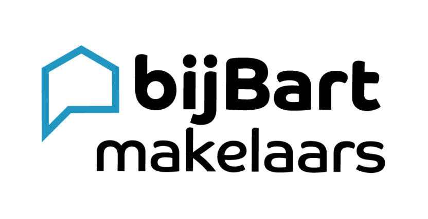 Logo bijBart Makelaars met blauw huis symbool en tekst voor makelaarsbedrijf in Vriezenveen leef twente
