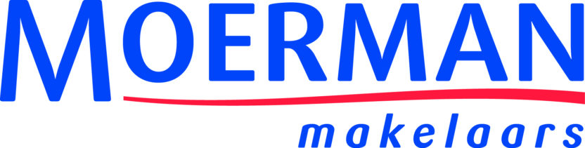 Logo moerman makelaars met blauwe tekst en rode lijn h2 titel moerman makelaars bv